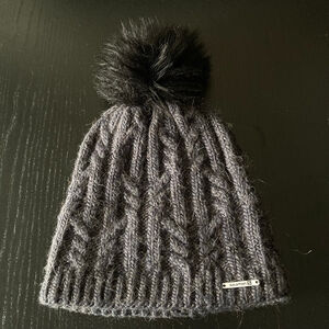 Salomon Gray Knit Alpaca Blend Beanie with Black Pom Pom